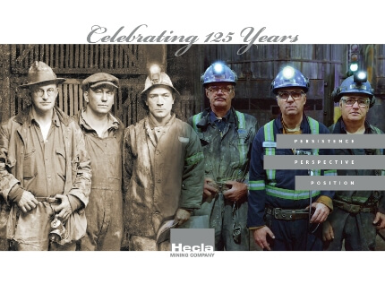 Hecla-About-History-Hecla 125 year book Photo of current Hecla miners and miners from 125 years ago.
